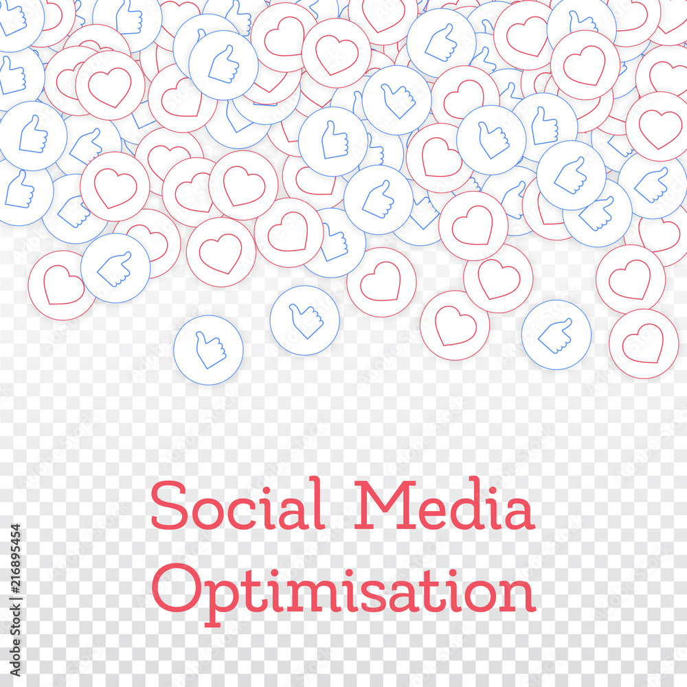 Social media icons. Social media optimisation concept. Falling scattered thumbs up hearts. Scatter t Social media icons. Social media optimisation concept. Falling scattered thumbs up hearts. Scatter t