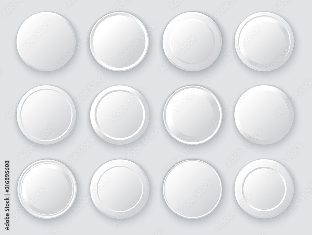 White circles. Abstract disk frames. Set of round buttons White circles. Abstract disk frames. Set of round buttons
