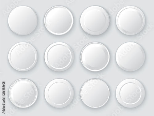 White circles. Abstract disk frames. Set of round buttons