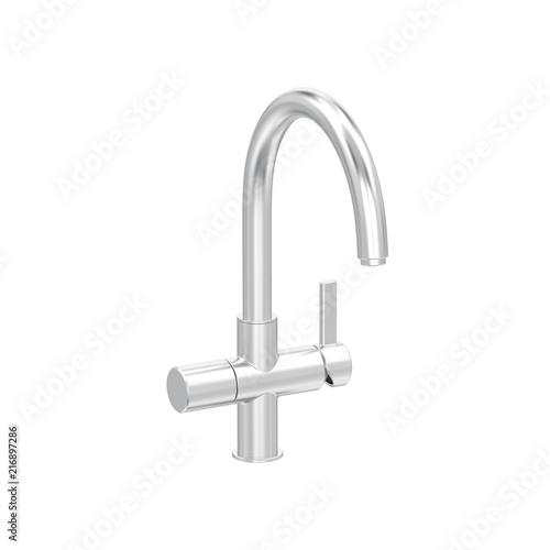 3D illustration isolated white gold or silver chrome faucet