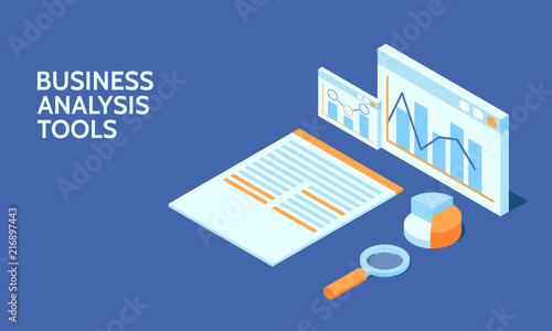 Business analysis tool for web banner. Data analysis. Infographic element.