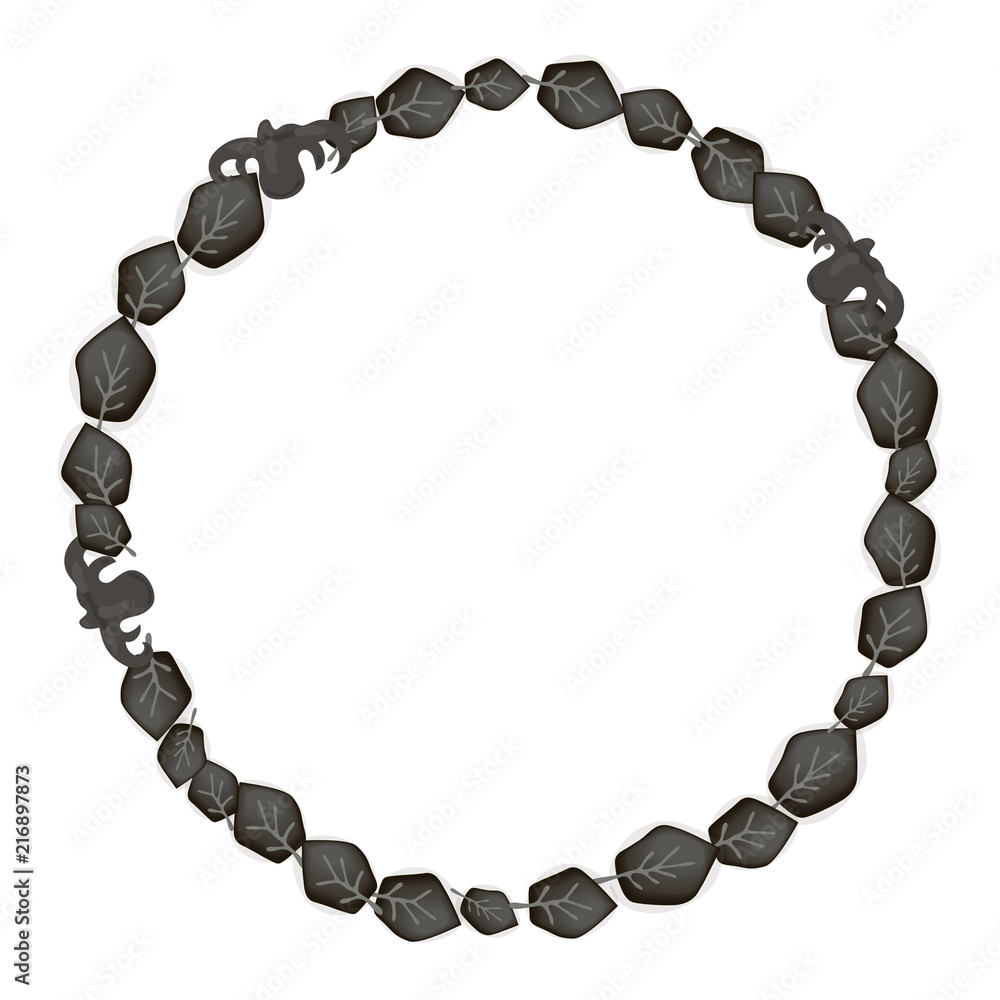 Obraz premium Black wreath of leaves and flowers vector isolated object on white background.