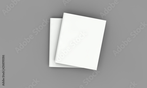 Hardback book cover mockup. White book on a grey background. 3D Rendering