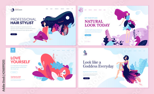 Set of web page design templates for beauty, spa, wellness, natural products, cosmetics, body care, healthy life. Modern vector illustration concepts for website and mobile website development. 