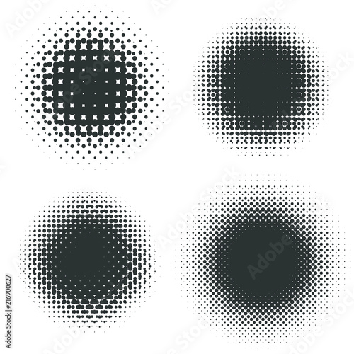 Abstract geometric design graphic halftone elements. Set of raster circles with moire