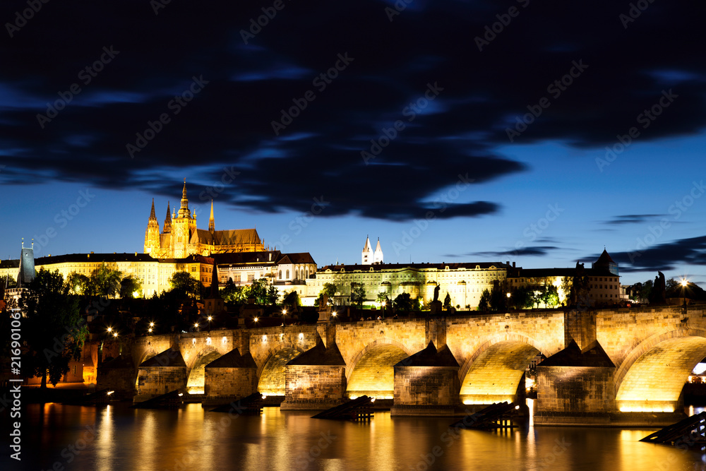 Prague Castle with Charles Bridge at Dusk
