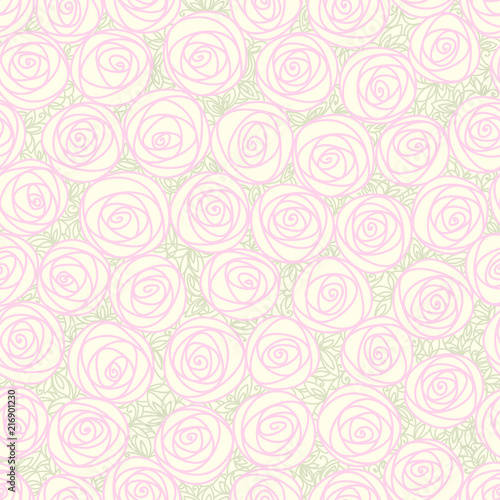 Floral seamless pattern with pink flowers. Doodle hand drawn line art design element.