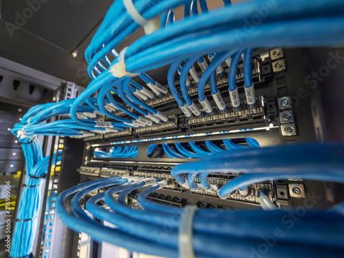 Photography Network lan cable in rack cabinet