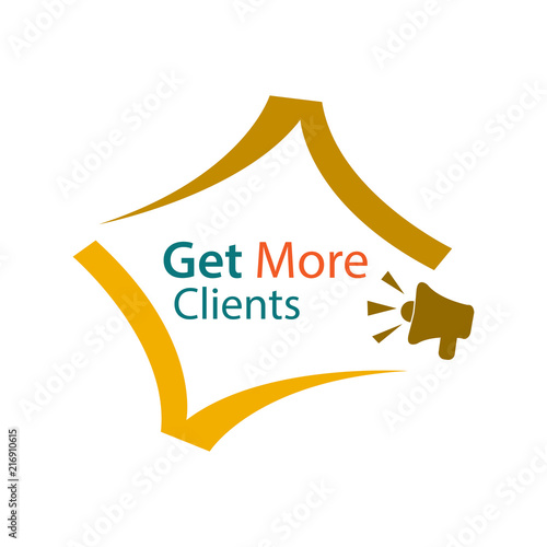 Get more clients with megaphone icon. Flat vector illustration on white background