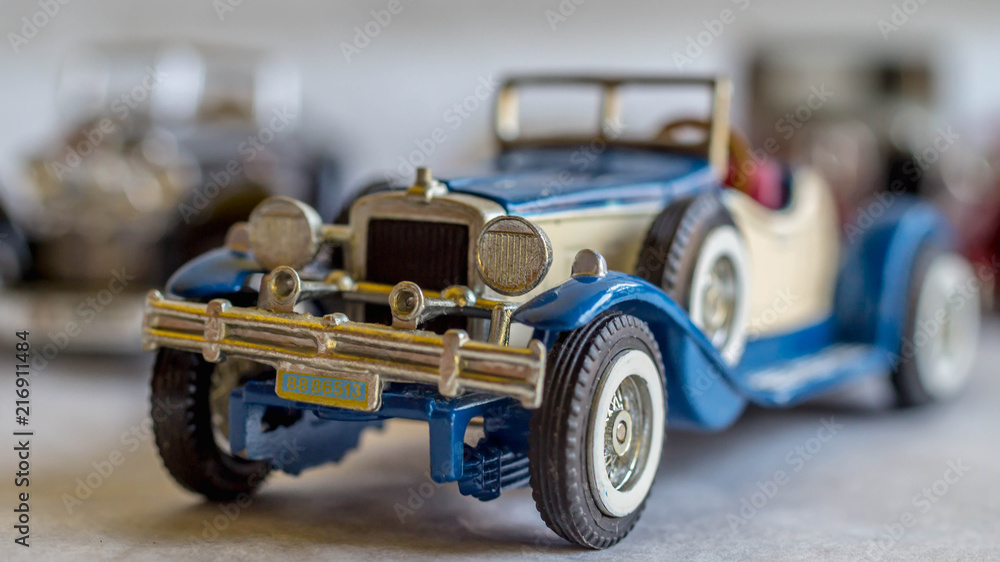 collection of old car model. replica of vintage car. collectible toy