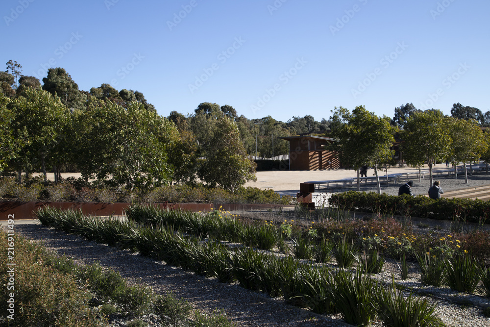 Australian botanical gardens background with tourists