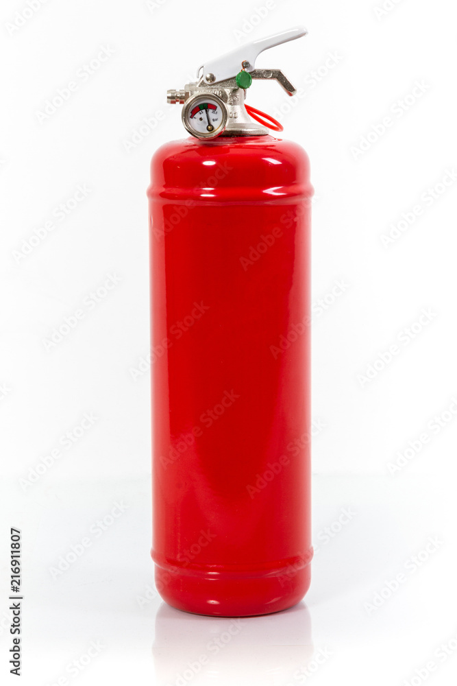 Chemical  Fire extinguisher red tank isolated on white background