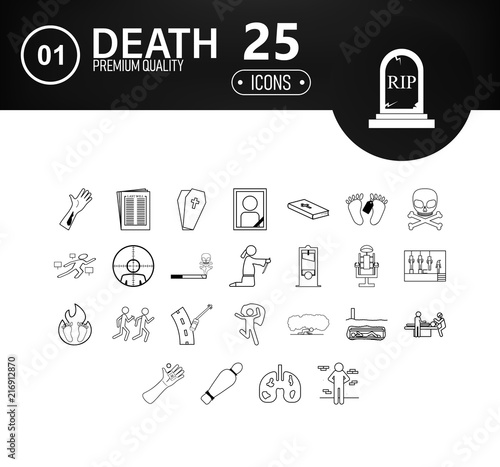 DEATH & FUNERAL set of outline icons