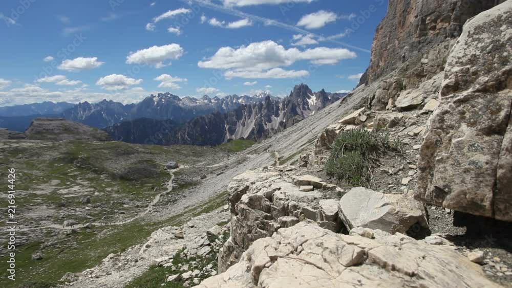 Crowd of tourists towards Forcella Lavaredo Pass, Veneto, Italy Crowd of tourists towards Forcella Lavaredo Pass, Veneto, Italy