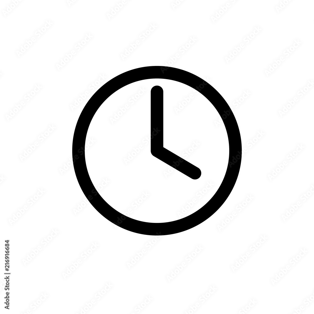 Clock icon, clock symbol, clock logo, app, UI. EPS 8 flat vector isolated  on background. Stock Vector