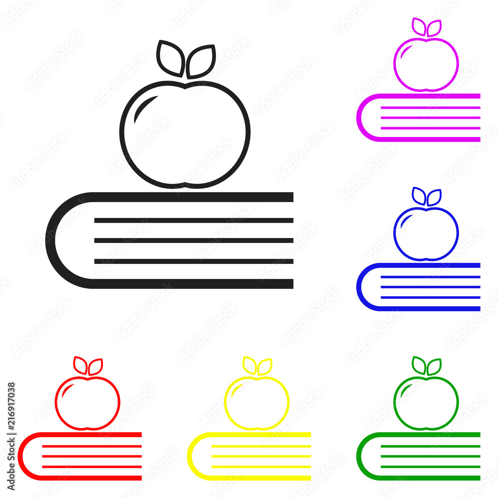 Elements of Apple on books, knowledge in multi colored icons. Premium quality graphic design icon. Simple icon for websites, web design, mobile app, info graphics Elements of Apple on books, knowledge in multi colored icons. Premium quality graphic design icon. Simple icon for websites, web design, mobile app, info graphics