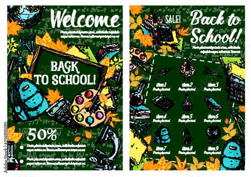 Back to School vector sketch chalkboard poster