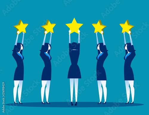 Stars rating, Business people are holding stars over the heads. Concept business vector illustration.