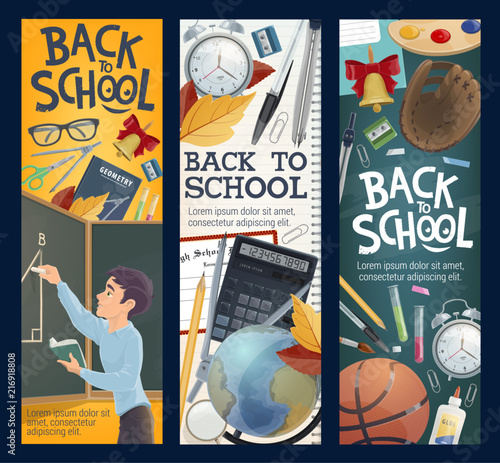 Back to school education banners with stationery