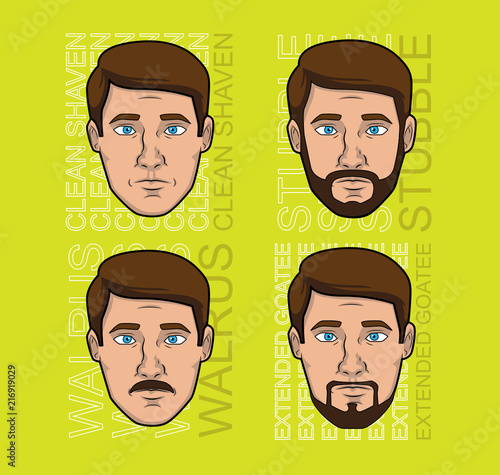 Vintage Man Beard Style Cartoon Vector Set