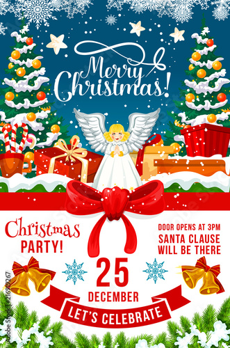 Christmas party invitation poster of Xmas holiday