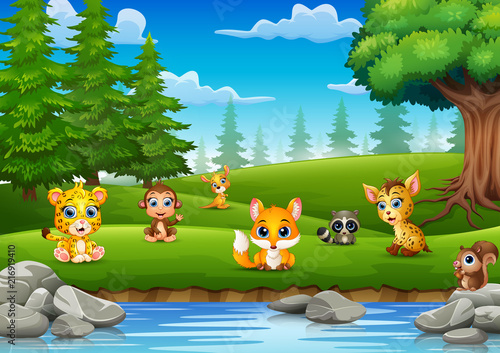 Little animals are enjoying nature by the river