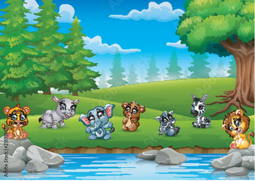 The little animals are enjoying nature by the river