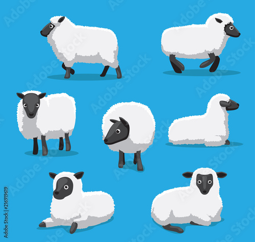 Cute Sheep Poses Cartoon Vector Illustration