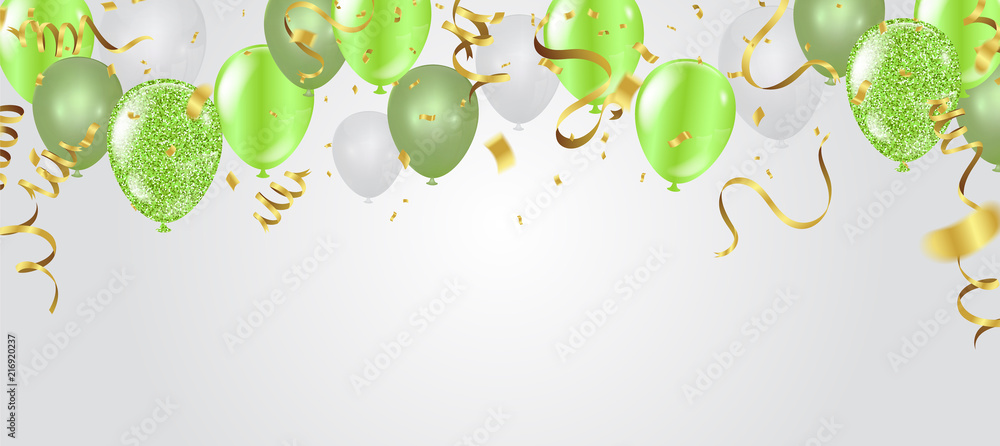 birthday card with green balloons. Happy birthday - obrazy, fototapety, plakaty 