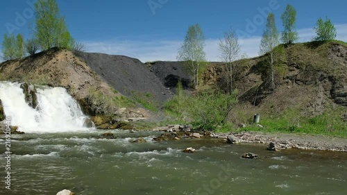 Panorama of Waterfall and rocks on river Vydriha near village Belovo in Novosibirsk region,  Russia photo