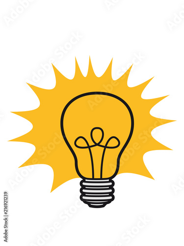 sonne strahlen glühbirne licht strom idee schlau überlegen lösung hell lampe leuchten birne clipart comic cartoon