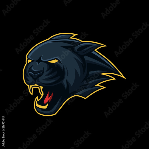 Black panther head mascot esport, sport logo
