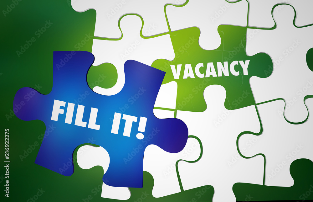Fototapeta premium Vacancy Fill It Job Opening Puzzle Words 3d Illustration