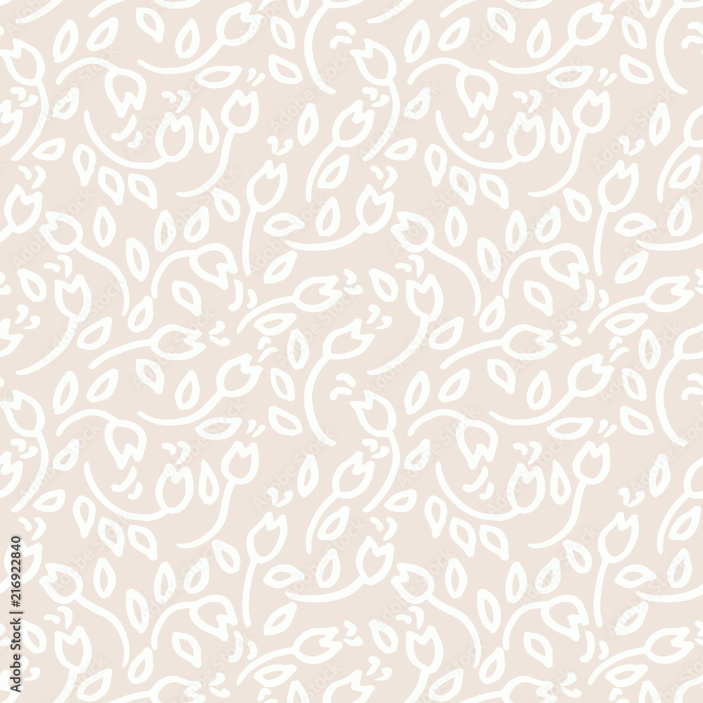 Simple beige flowers seamless pattern. Vector illustration.