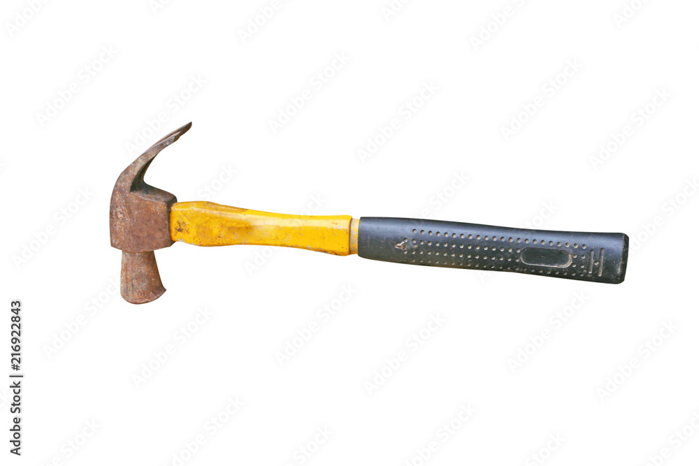 Old yellow hammer isolated on white background Old yellow hammer isolated on white background