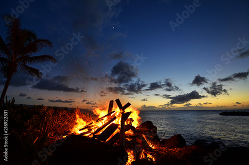 Backyard bonfire on an Oahu beach