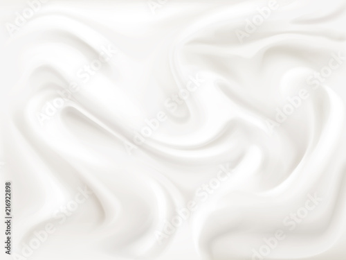 Yogurt, cream or silk texture vector illustration of 3D liquid white paint wavy flow pattern background for dairy product, textile or cosmetic moisturizer design template photo