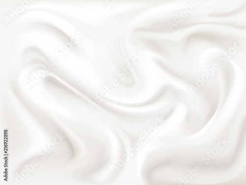 Yogurt, cream or silk texture vector illustration of 3D liquid white paint wavy flow pattern background for dairy product, textile or cosmetic moisturizer design template
