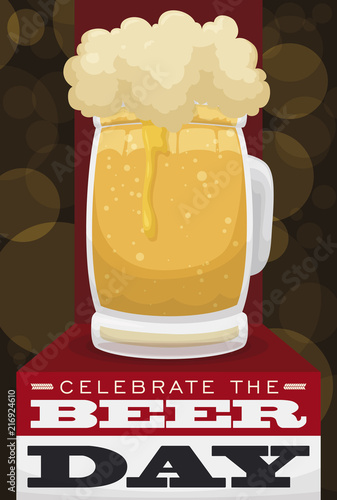 Delicious Beer over Calendar in Special Night of Beer Day, Vector Illustration