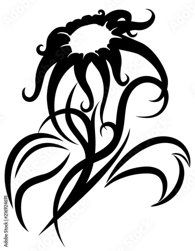Black flower tribal tattoo on white background