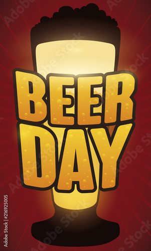 Glowing Pilsner Glass and Bubbly Sign for Beer Day, Vector Illustration