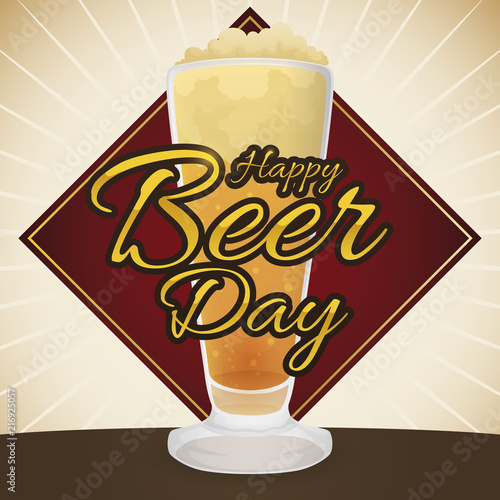 Elegant Beer Served in Pilsner Glass for Beer Day, Vector Illustration