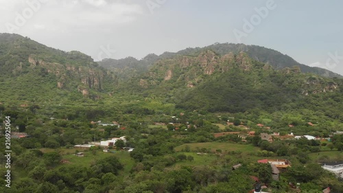 Aerial view of the city of Amatlán in Morelos, México with views of the mountains. photo