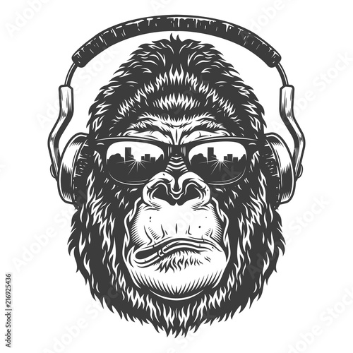 Serious gorilla in monochrome style