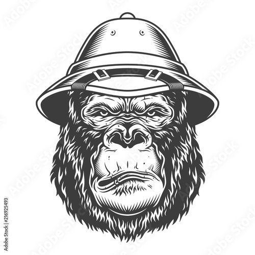 Serious gorilla in monochrome style