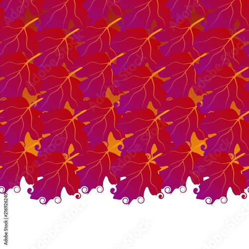Beautiful endless border from viburnum leaves. Luxury autumn design. Vector illustration.