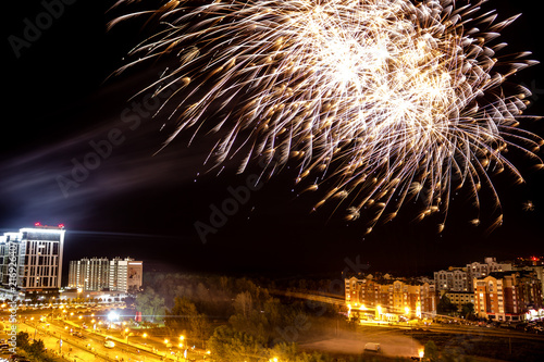 Obninsk, Russia - July 2018: Celebrating the Day of the City. Firework over the city