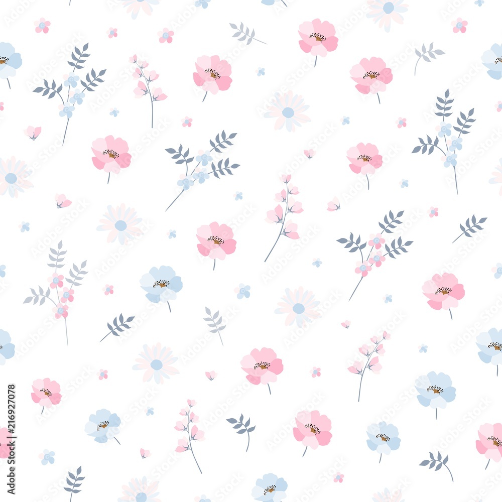 Pink And Blue Floral Fabric Wallpaper and Home Decor  Spoonflower