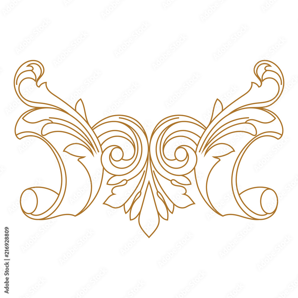 Fototapeta premium Golden vintage baroque ornament, corner. Retro pattern antique style acanthus.