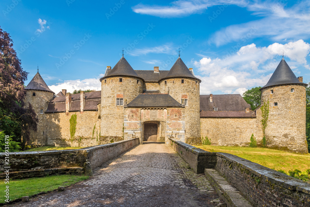 View at the entrance to Castle of Corroy le Chateau in the province of Namur - Belgium